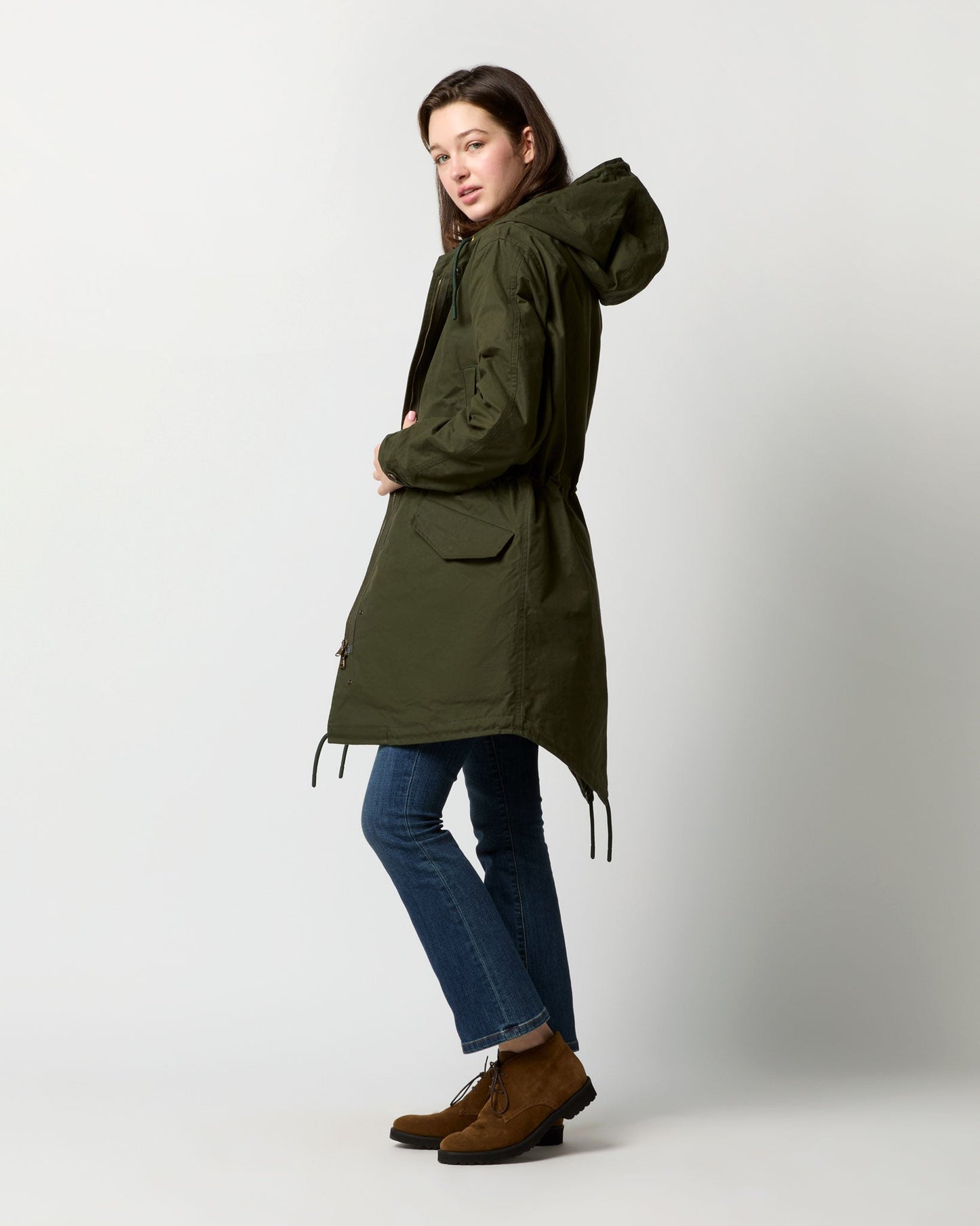 Cashpad Fishtail Parka in Forest Dry Waxed Poplin