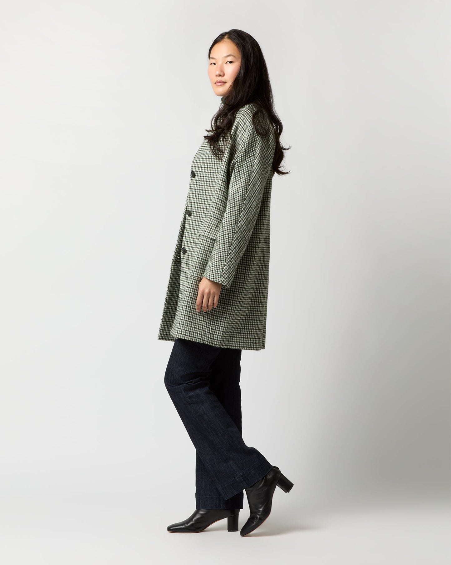 Kennedy Coat in Green Houndstooth Tweed