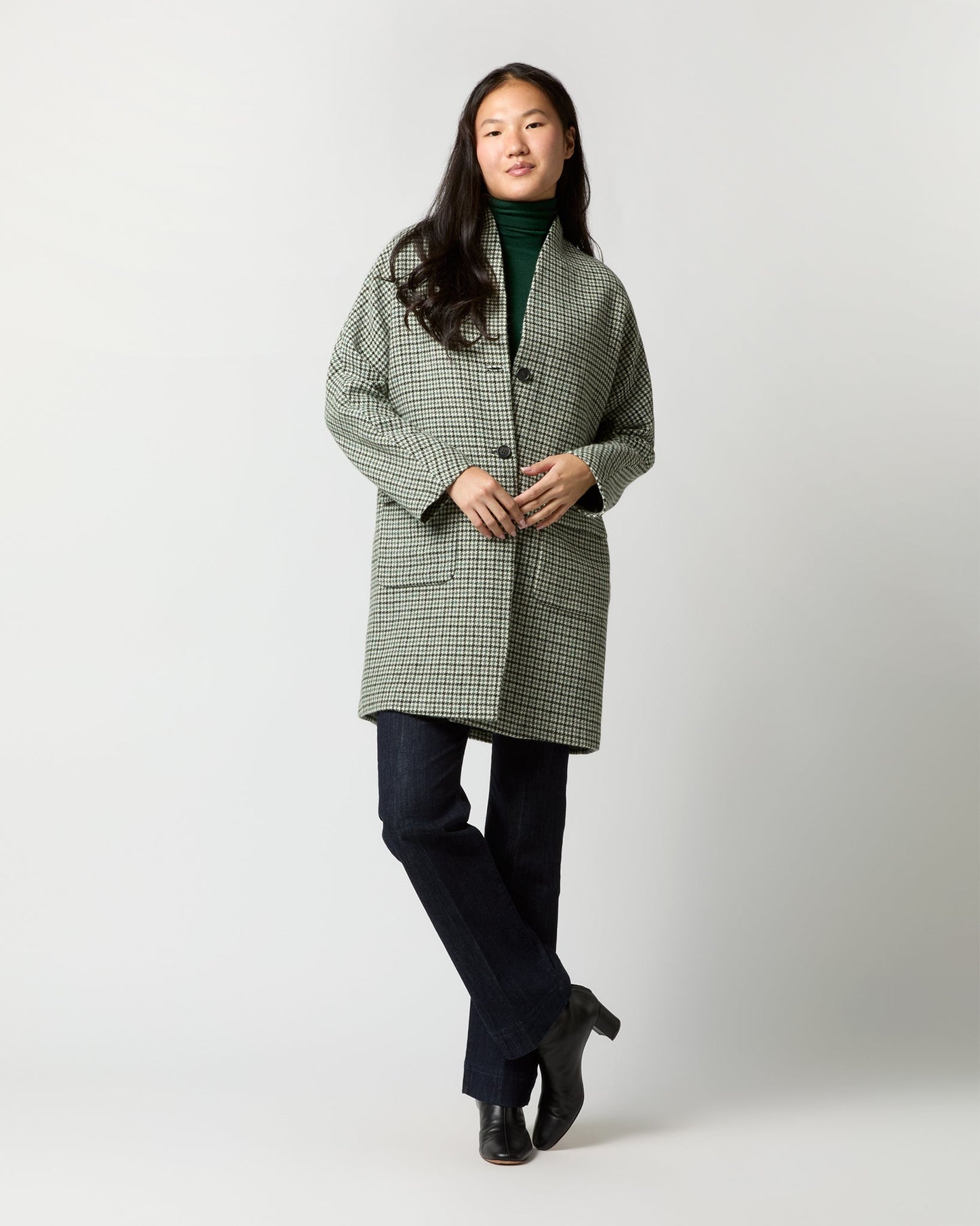 Kennedy Coat in Green Houndstooth Tweed