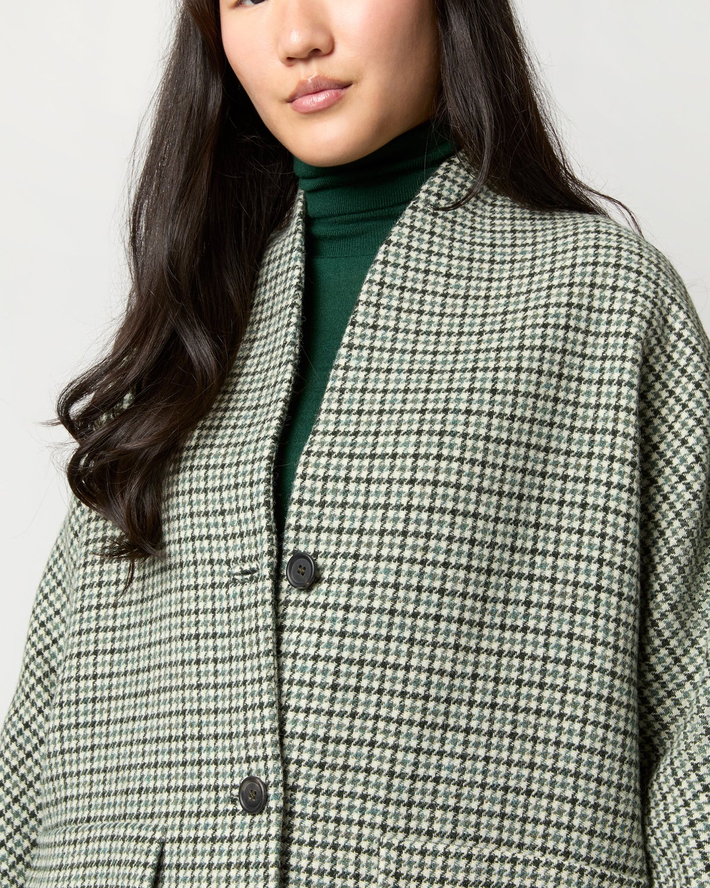 Kennedy Coat in Green Houndstooth Tweed