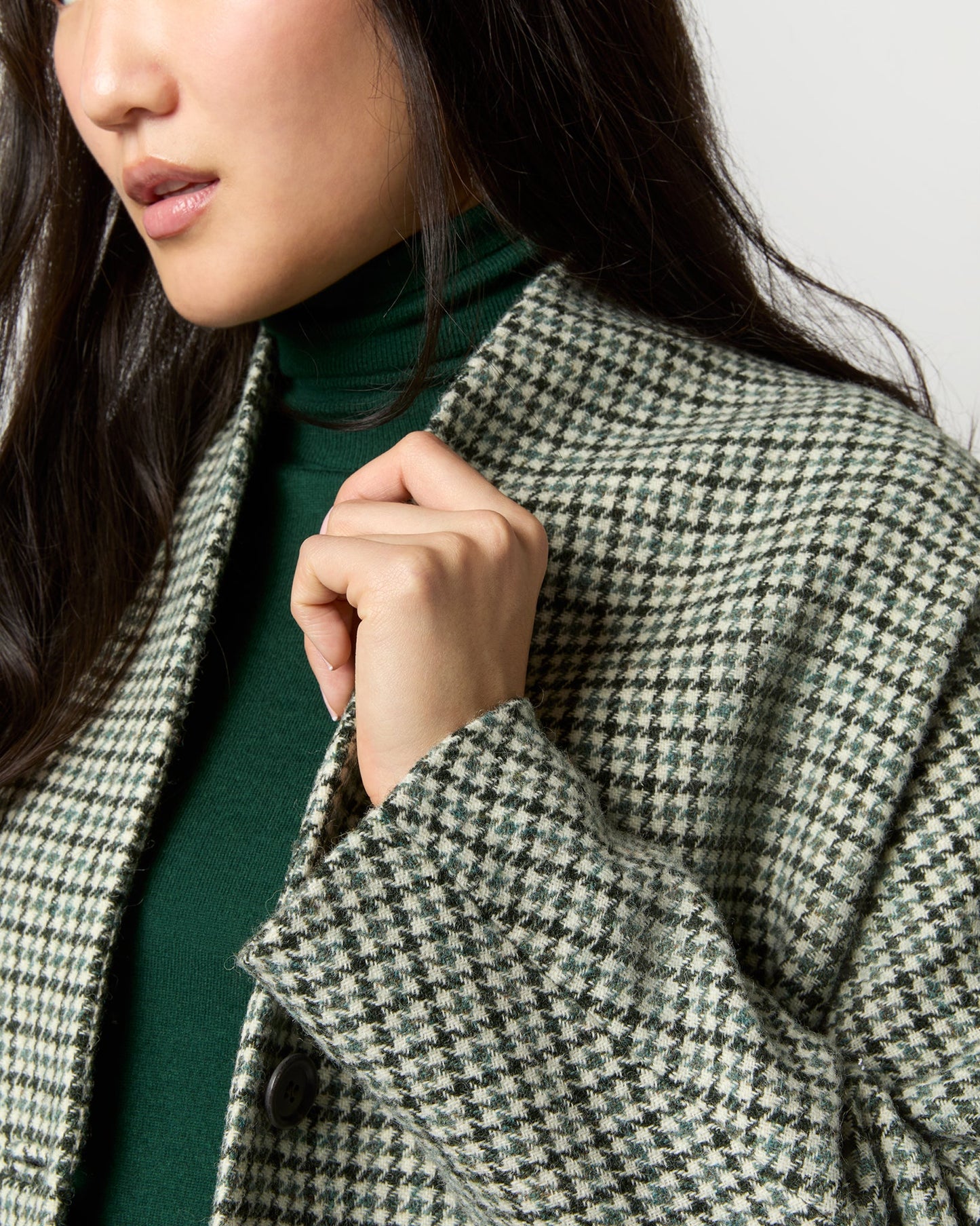 Kennedy Coat in Green Houndstooth Tweed