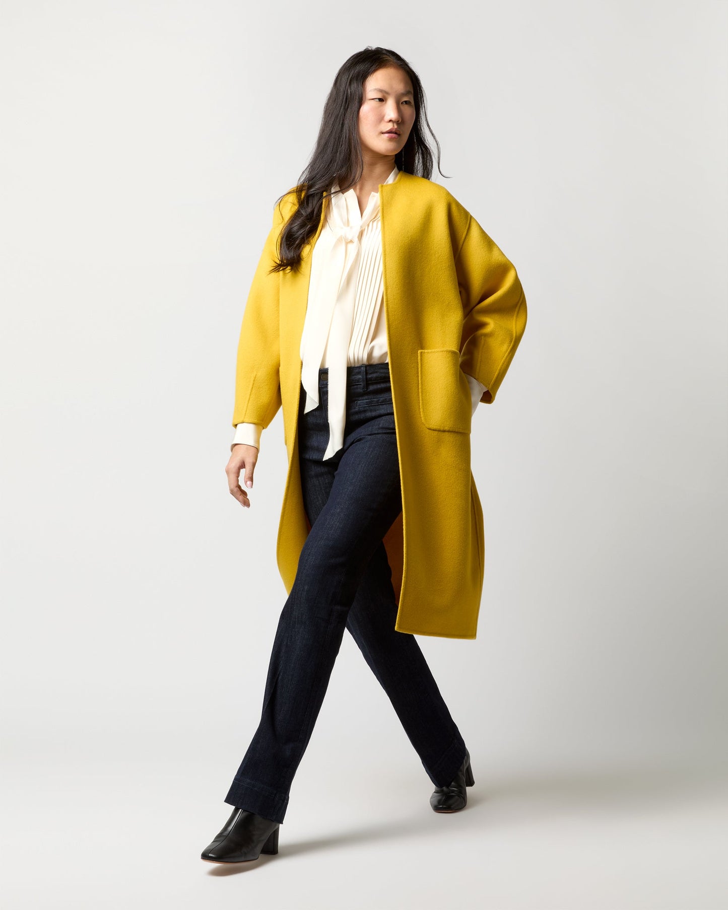 Valeria Coat in Harvest Yellow Double-Faced Wool Melton