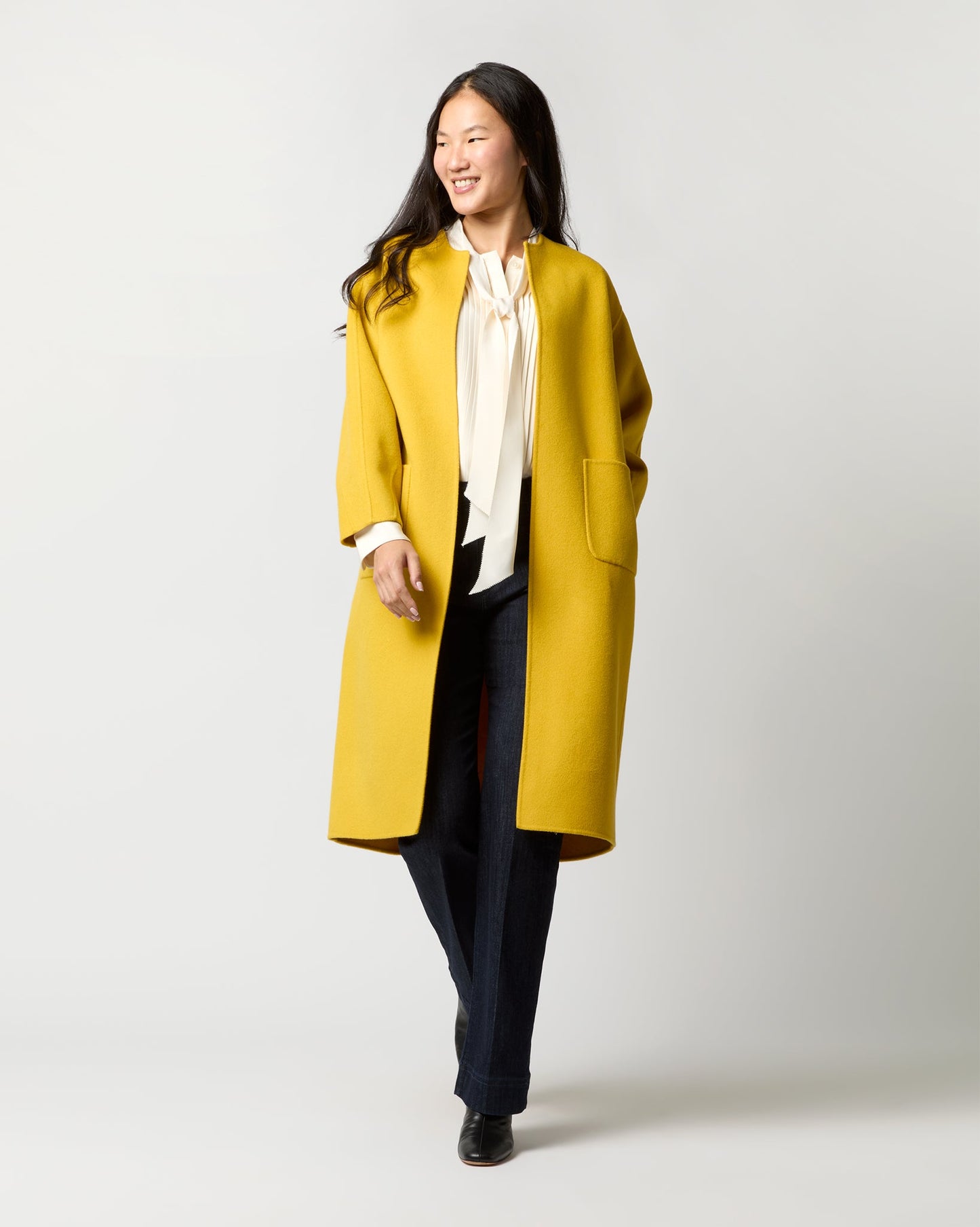 Valeria Coat in Harvest Yellow Double-Faced Wool Melton