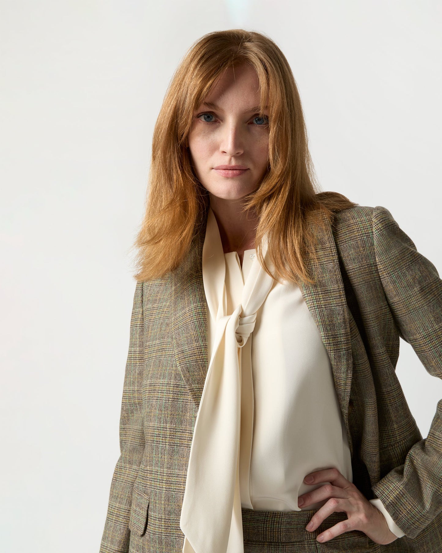 Margaret Jacket in Brown/Green Plaid Wool Blend