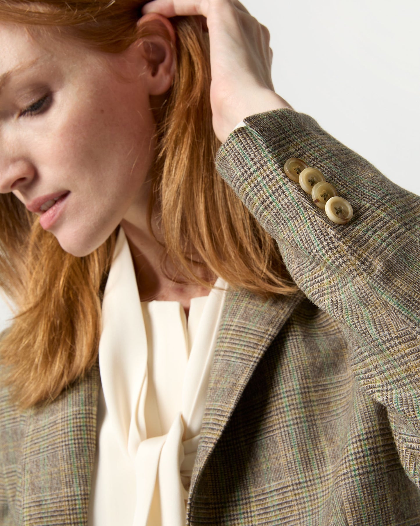 Margaret Jacket in Brown/Green Plaid Wool Blend