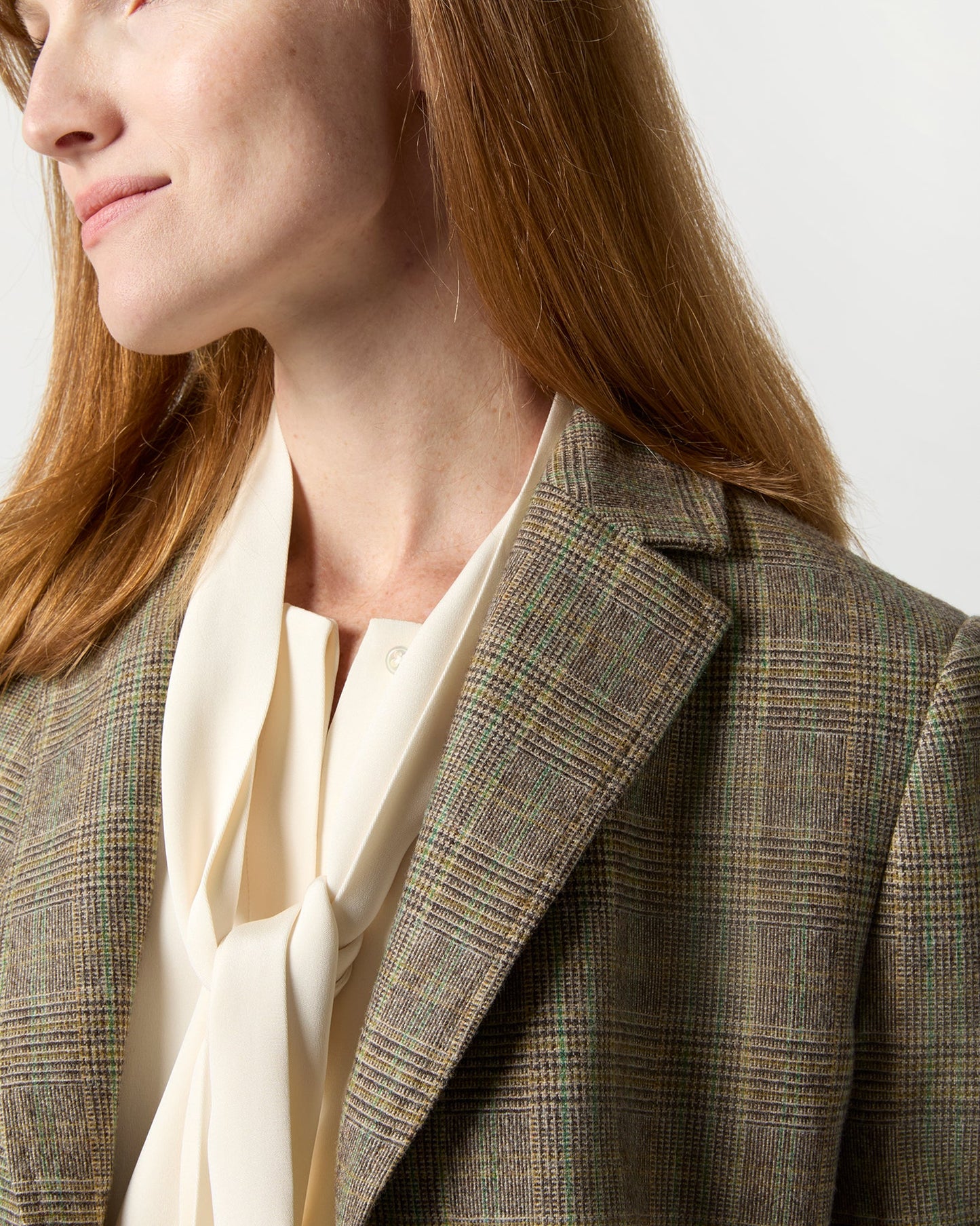 Margaret Jacket in Brown/Green Plaid Wool Blend