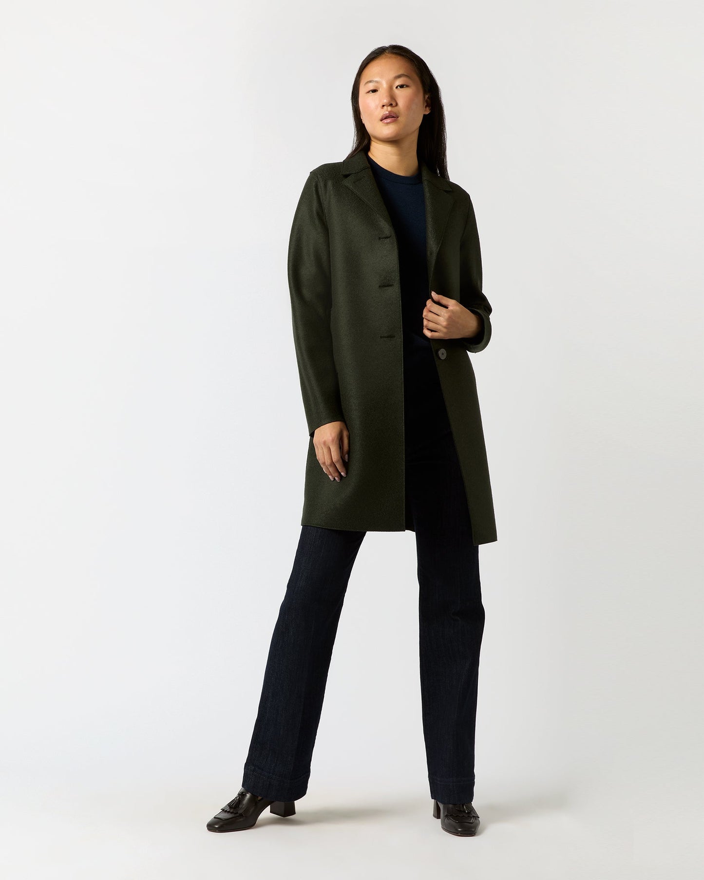 Button Up Boxy Coat in Dark Green