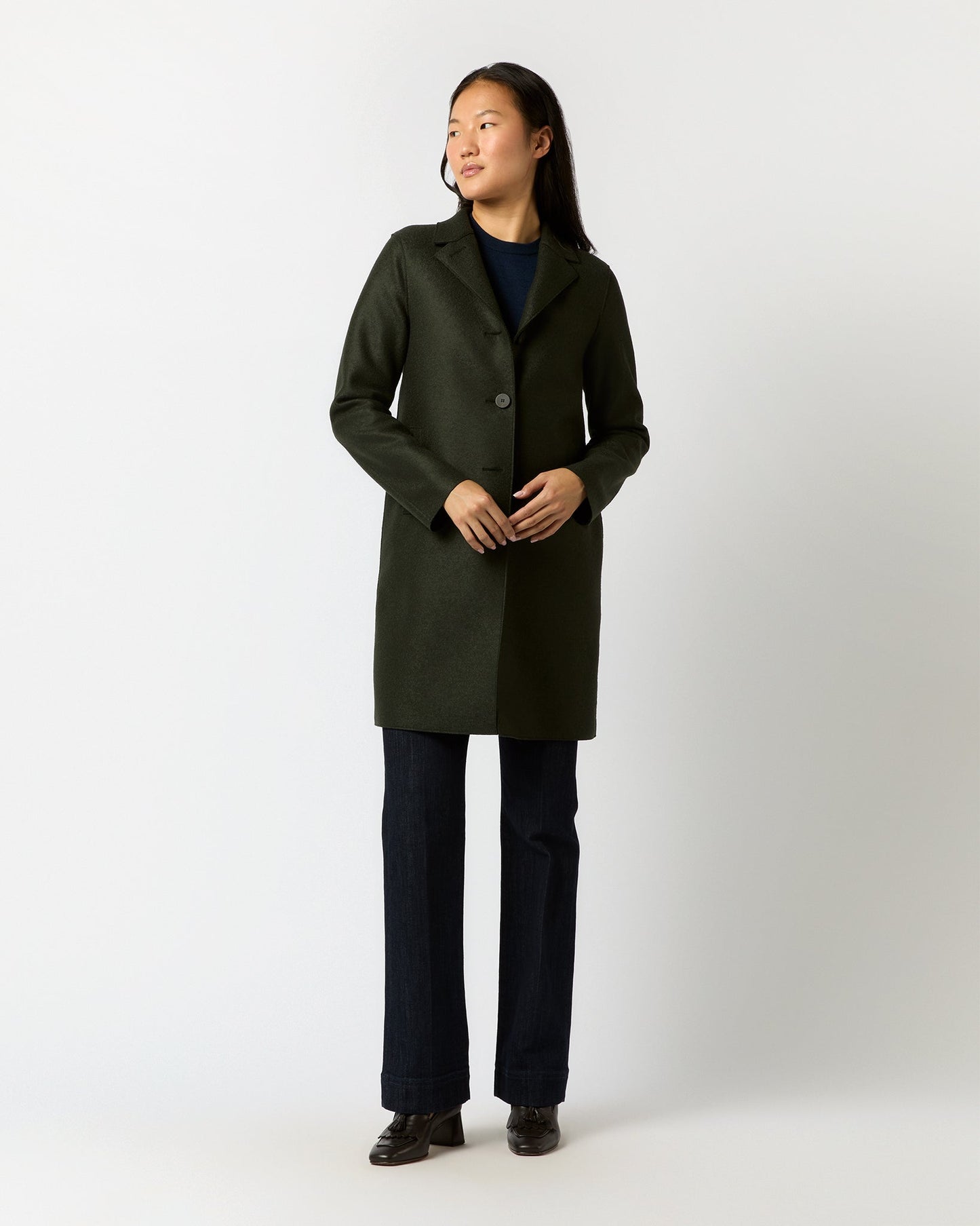 Button Up Boxy Coat in Dark Green