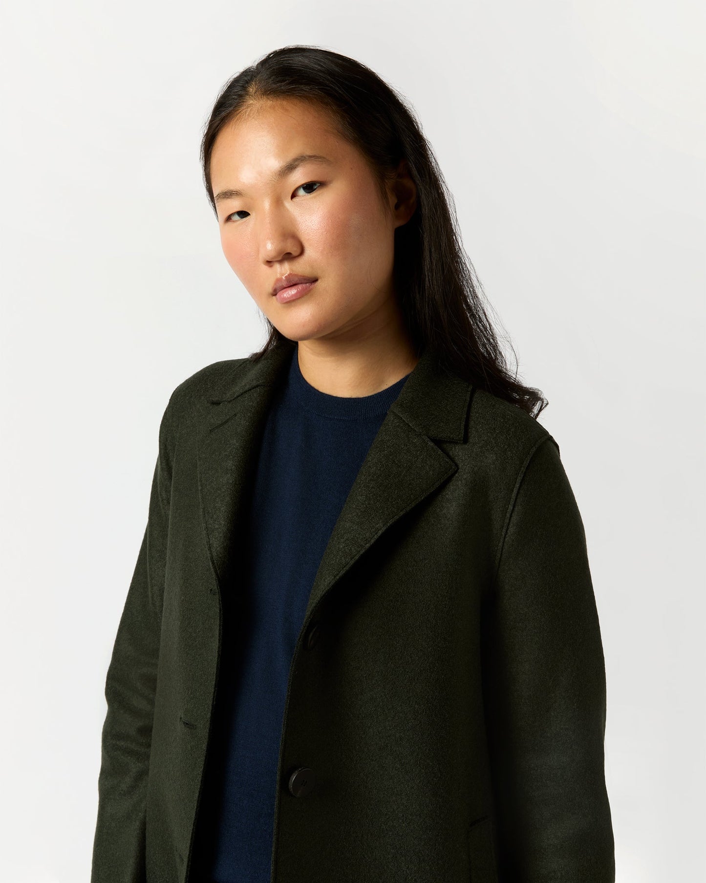 Button Up Boxy Coat in Dark Green