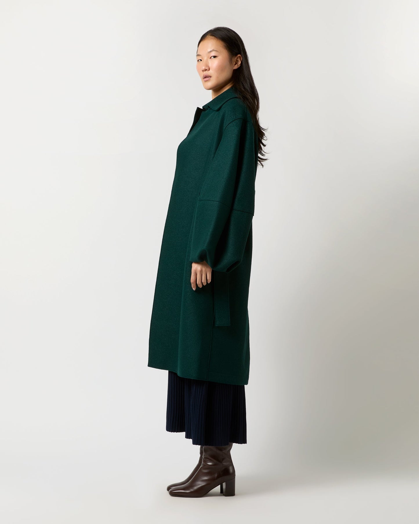 Puff Sleeves Coat in Bottle Green