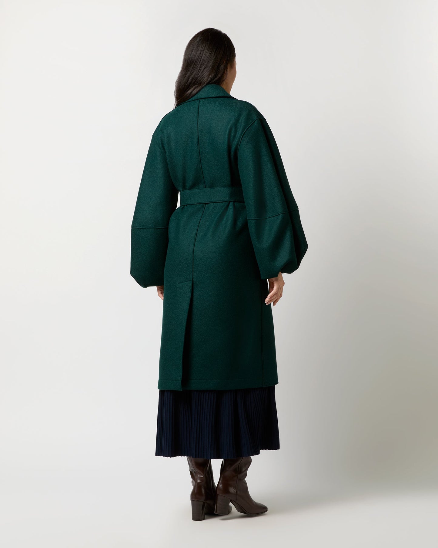 Puff Sleeves Coat in Bottle Green