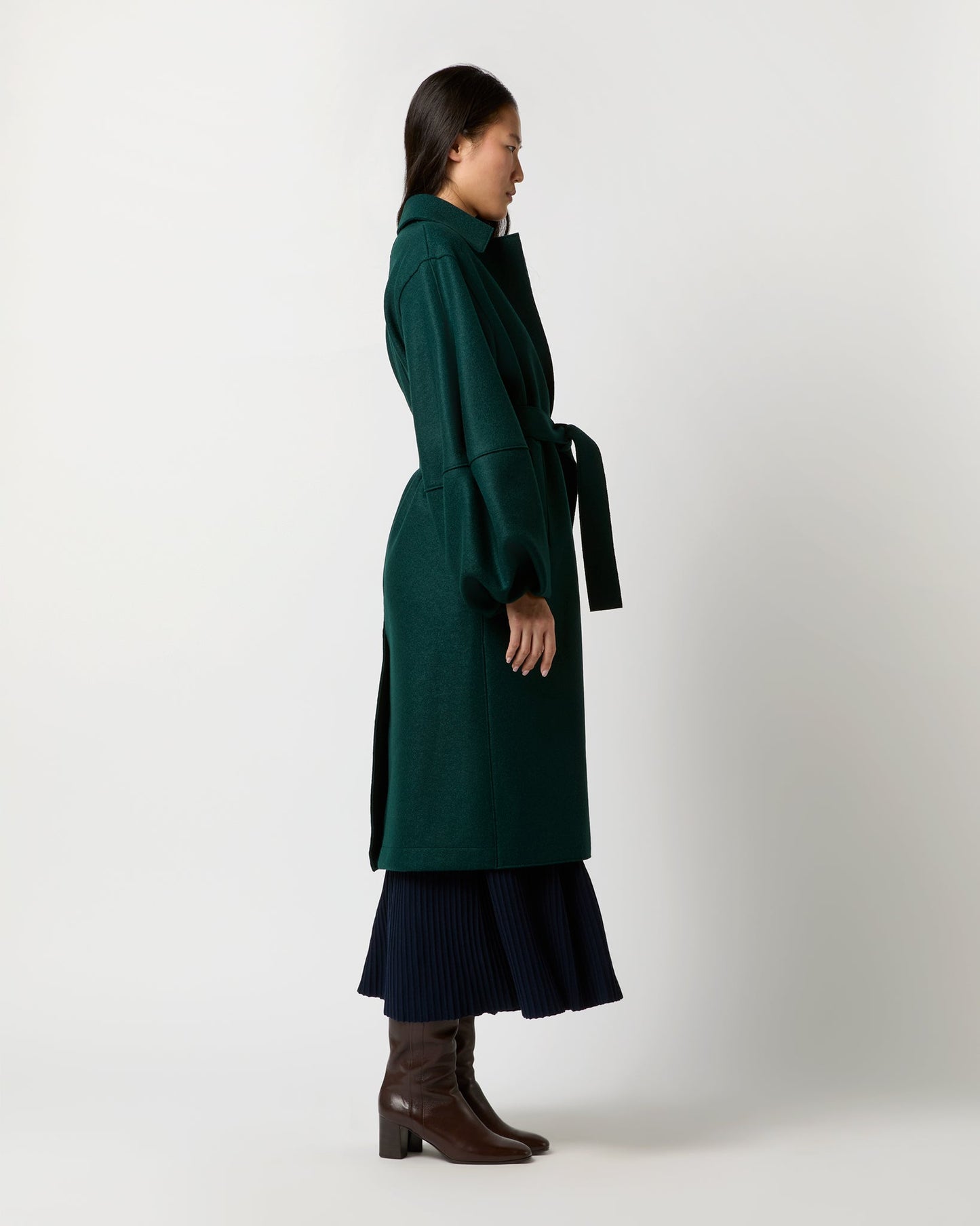 Puff Sleeves Coat in Bottle Green