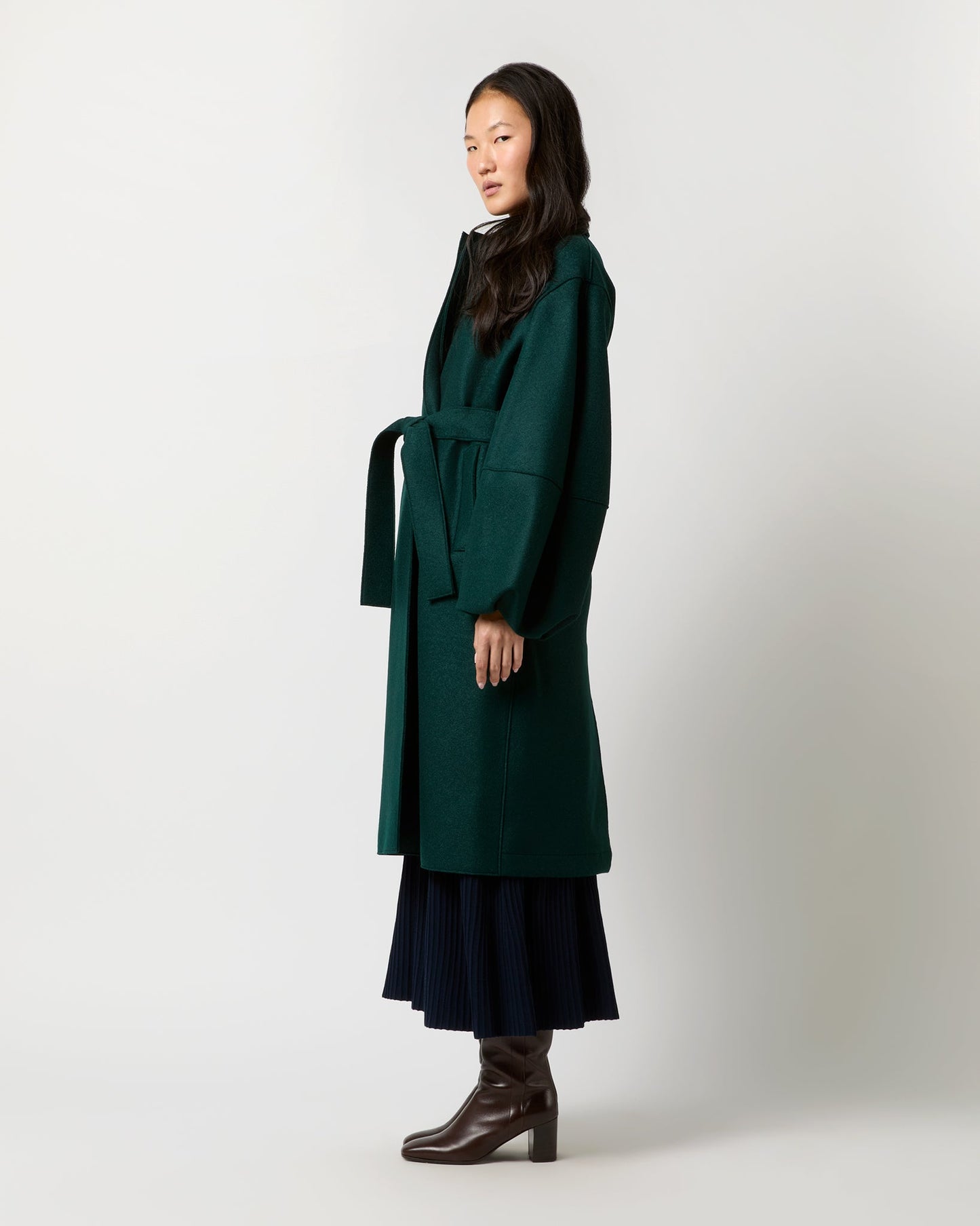 Puff Sleeves Coat in Bottle Green