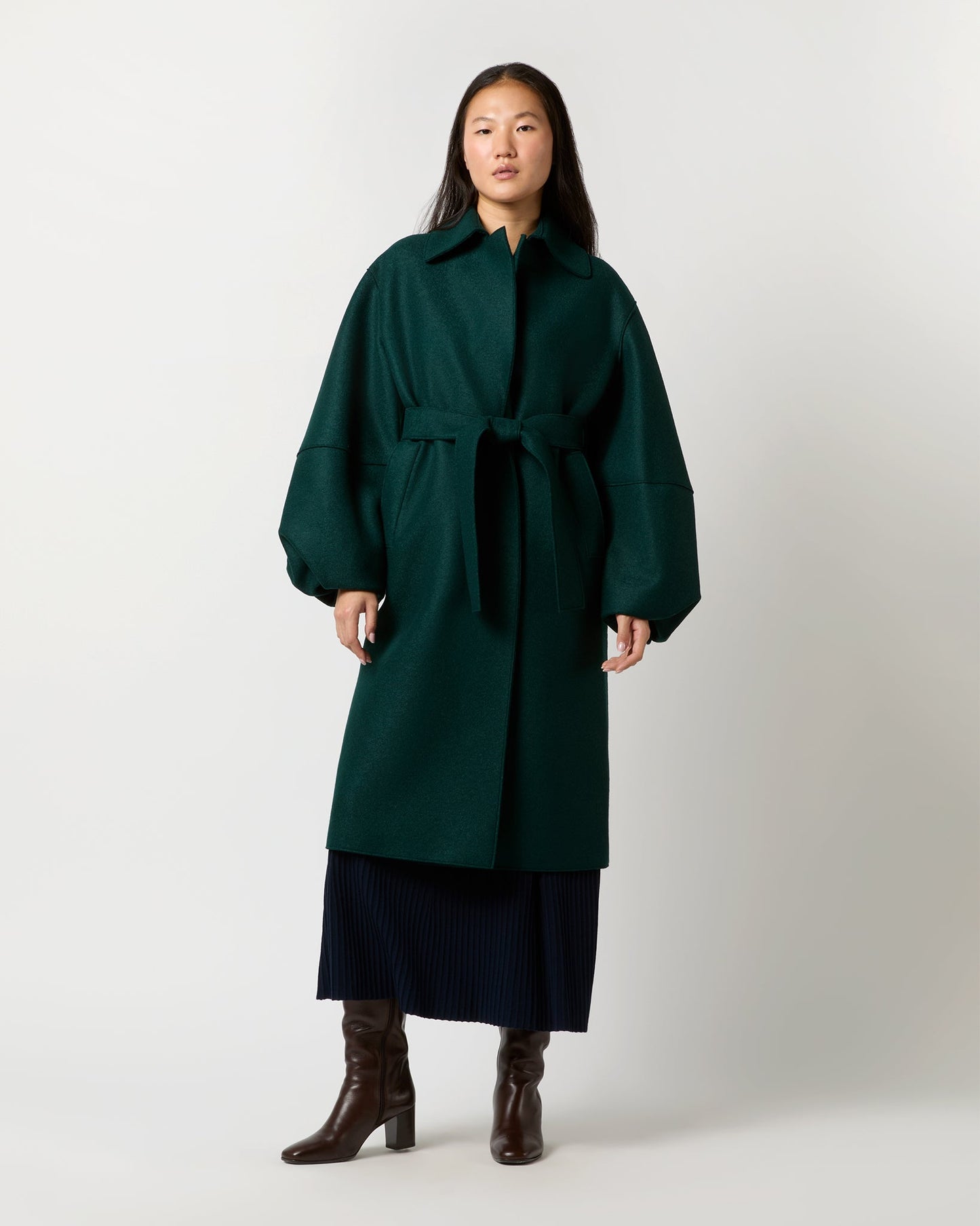 Puff Sleeves Coat in Bottle Green