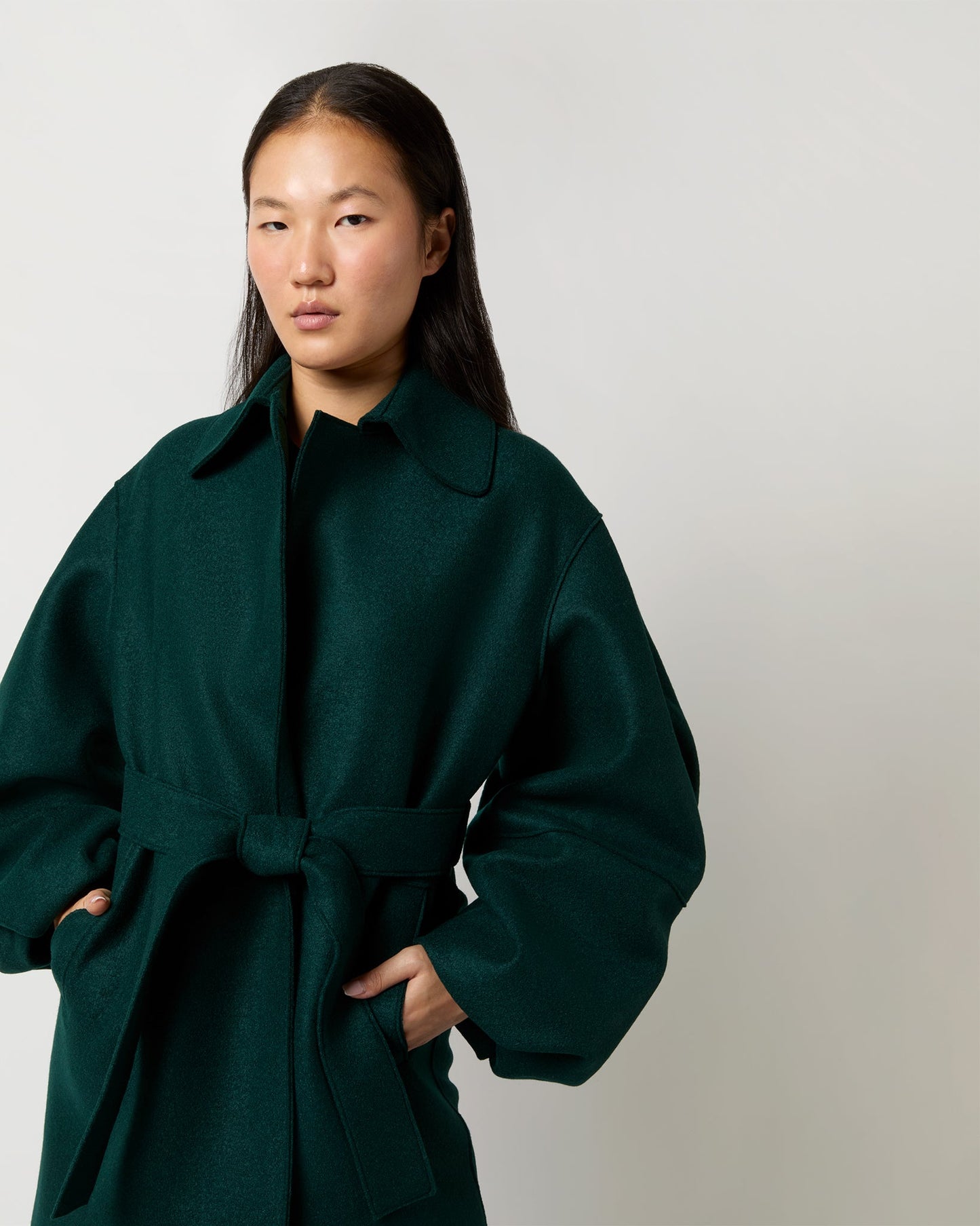 Puff Sleeves Coat in Bottle Green