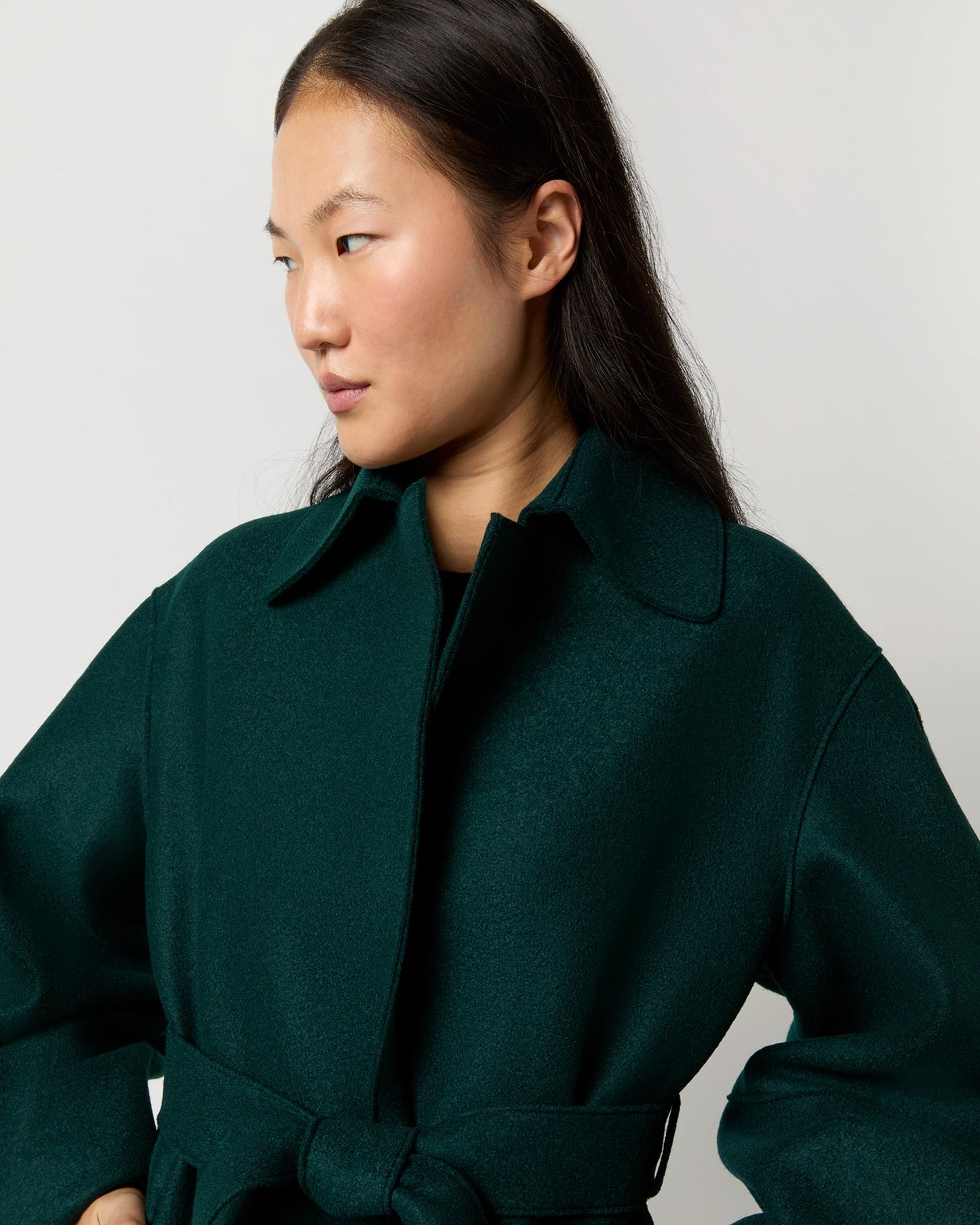 Puff Sleeves Coat in Bottle Green