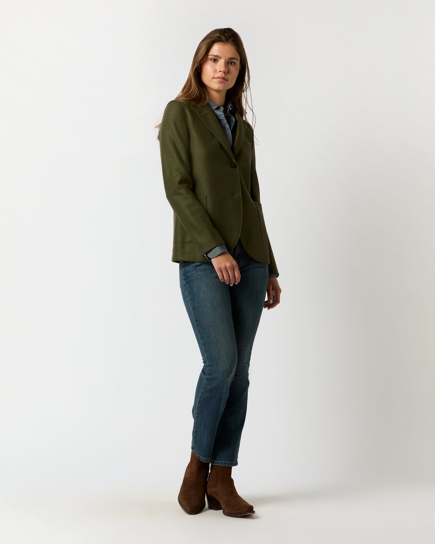 Stand Up Collar Blazer in Hunting Green