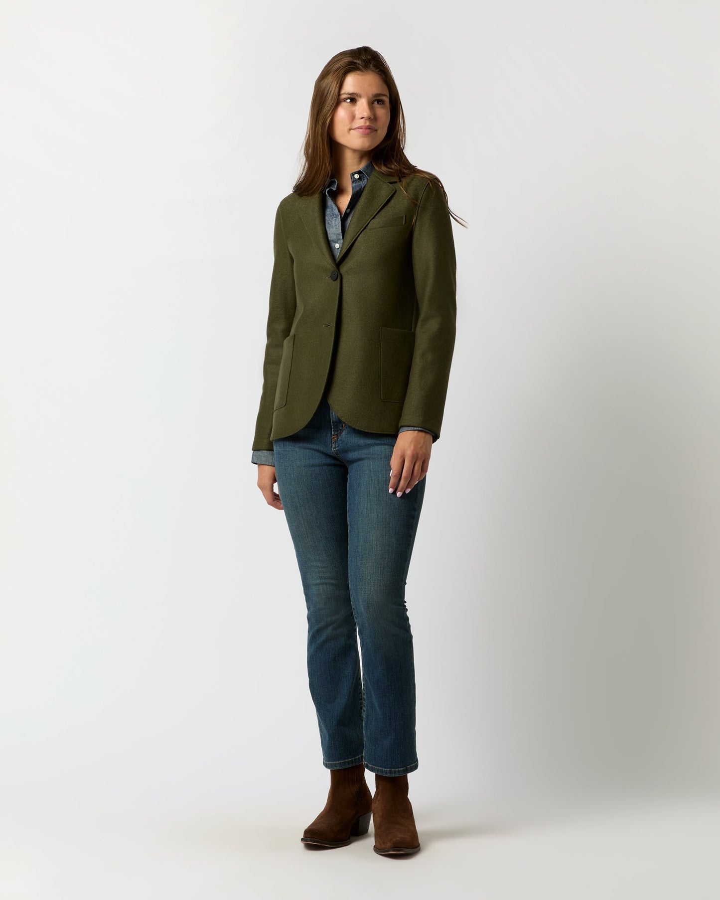 Stand Up Collar Blazer in Hunting Green