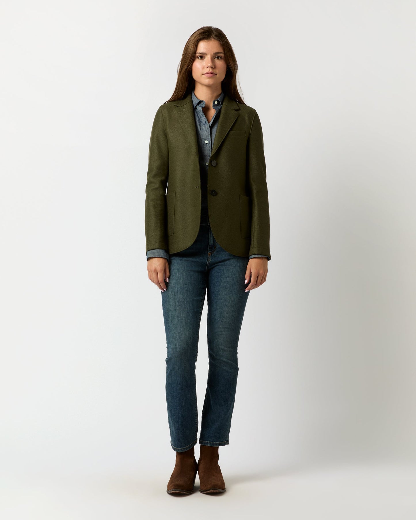 Stand Up Collar Blazer in Hunting Green