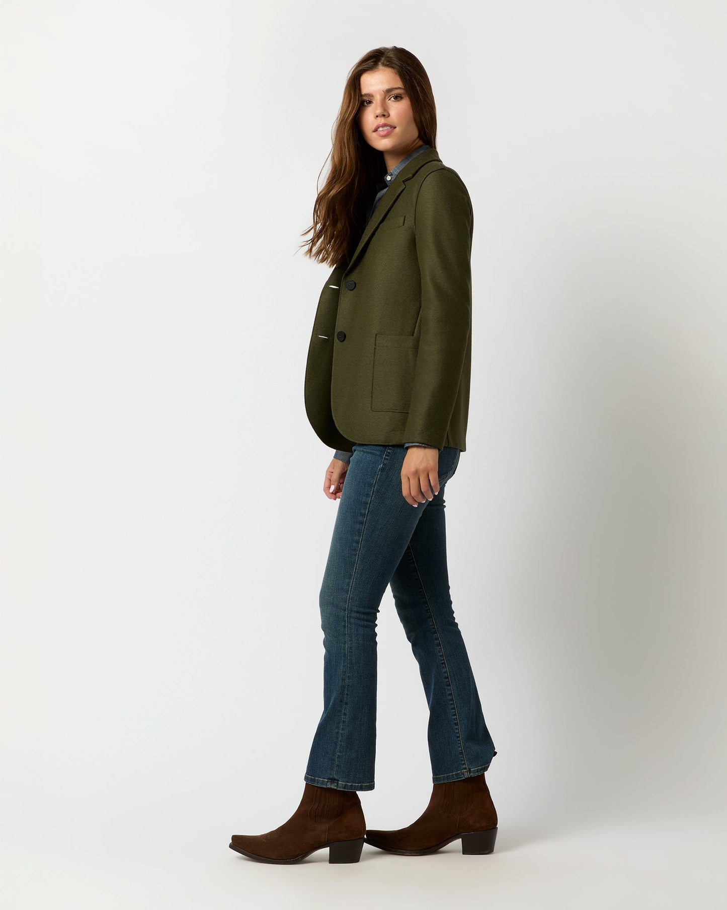 Stand Up Collar Blazer in Hunting Green