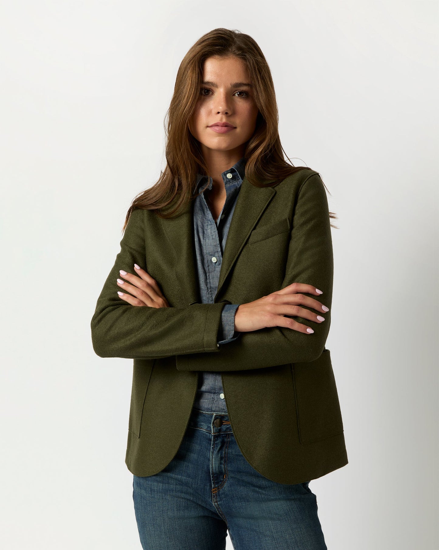 Stand Up Collar Blazer in Hunting Green