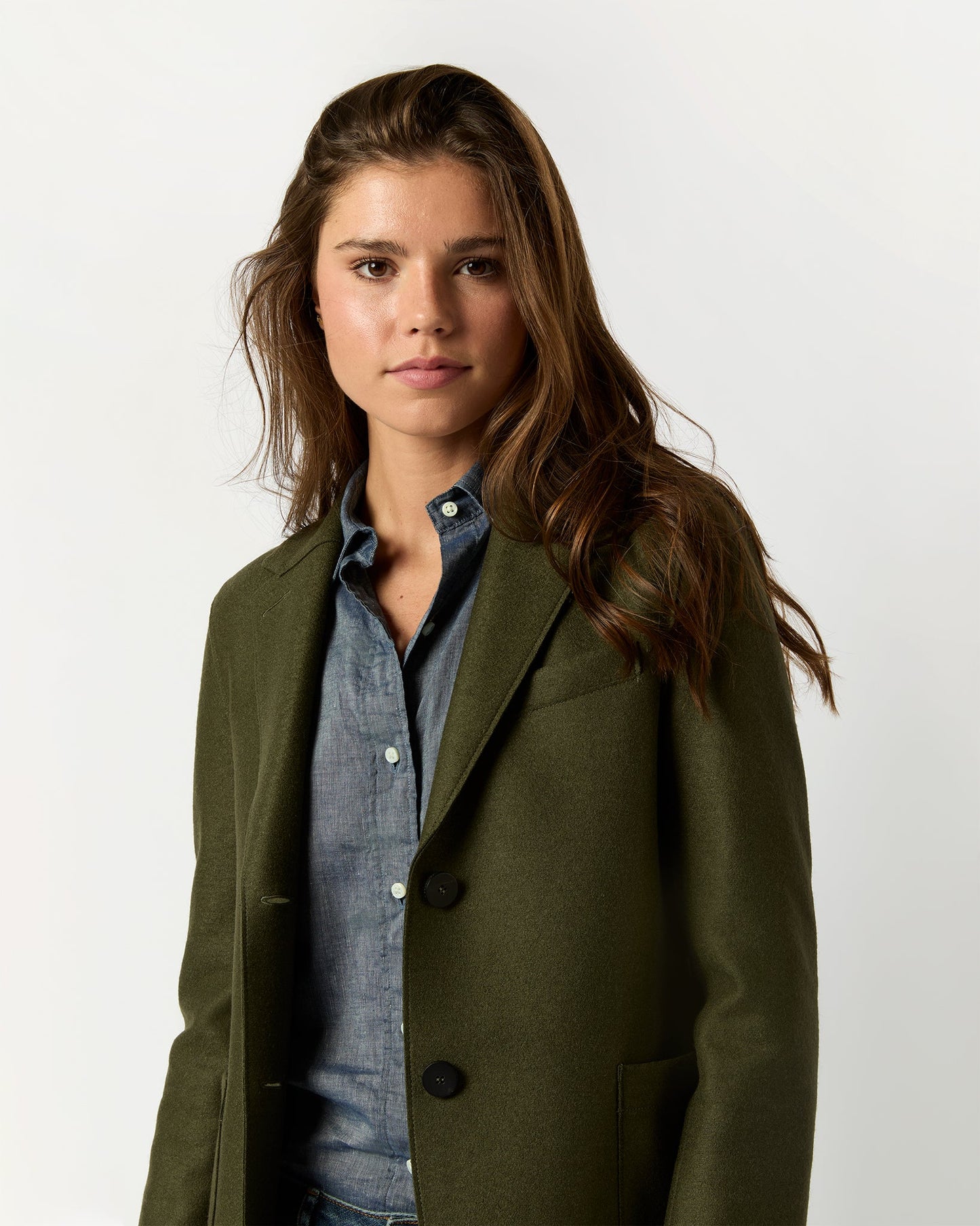 Stand Up Collar Blazer in Hunting Green