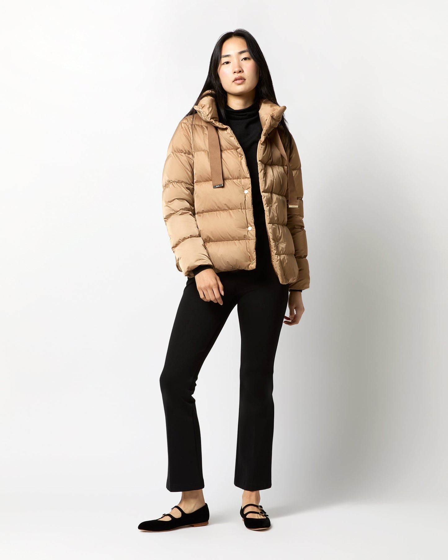 Sateen Nylon Short Jacket in Camel