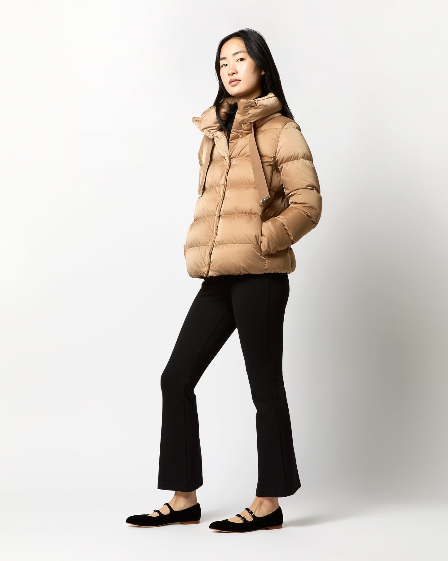 Sateen Nylon Short Jacket in Camel