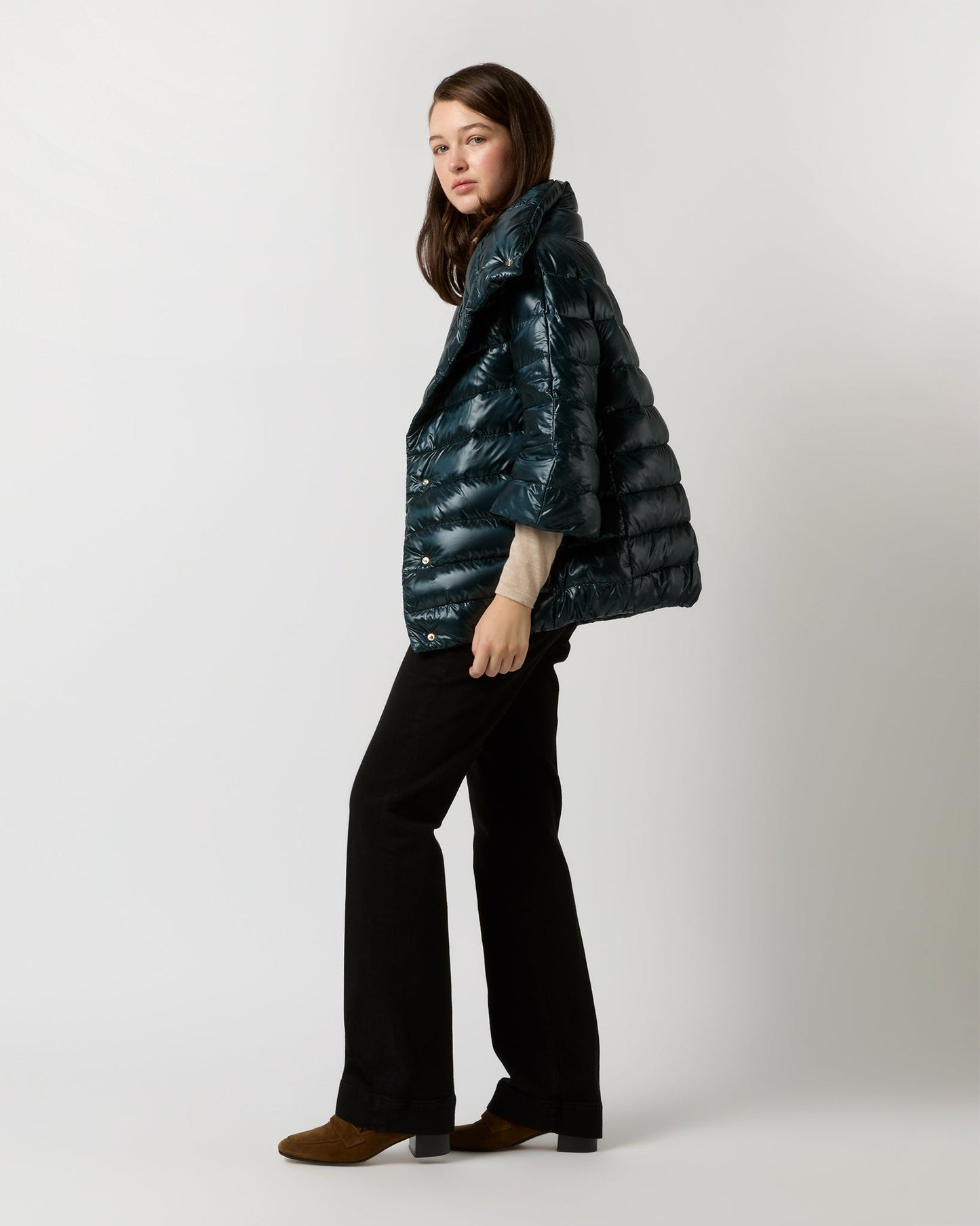 Aminta 3/4 Sleeve Cocoon Coat in Petroleum