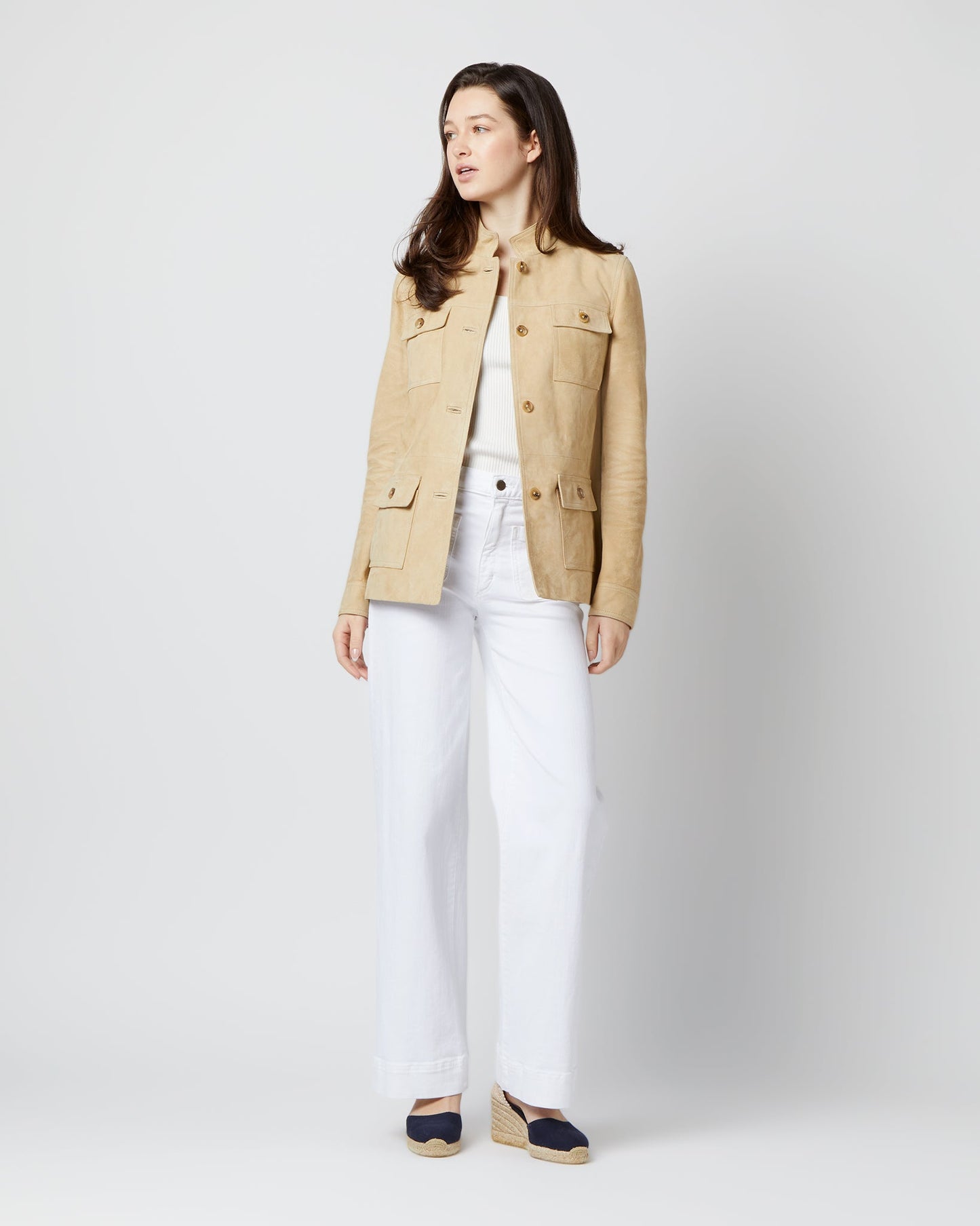 Eve Safari Jacket in Light Khaki Suede