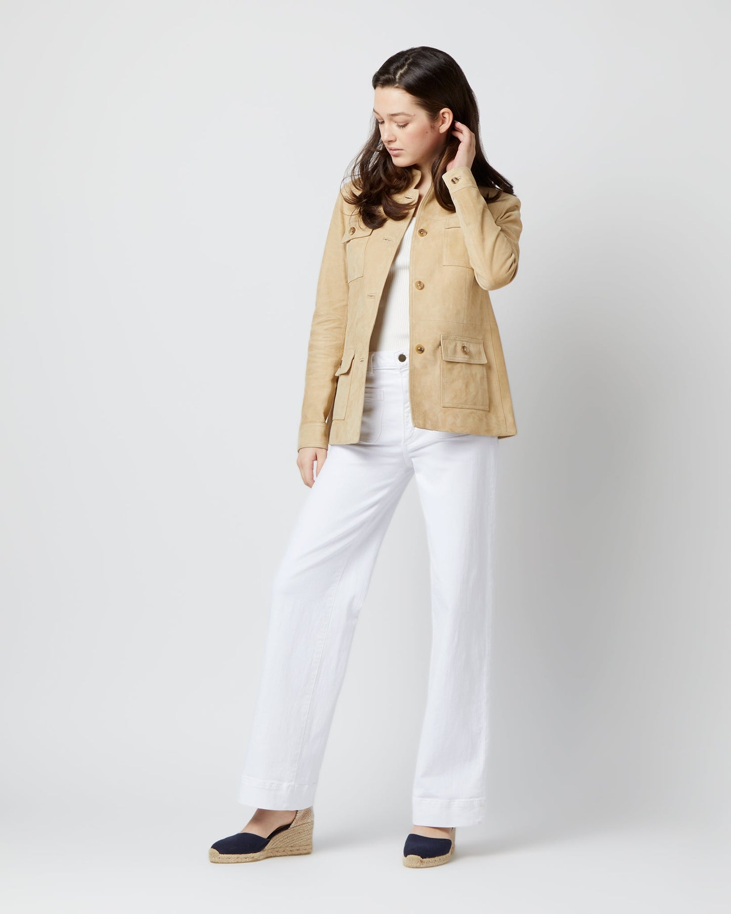 Eve Safari Jacket in Light Khaki Suede