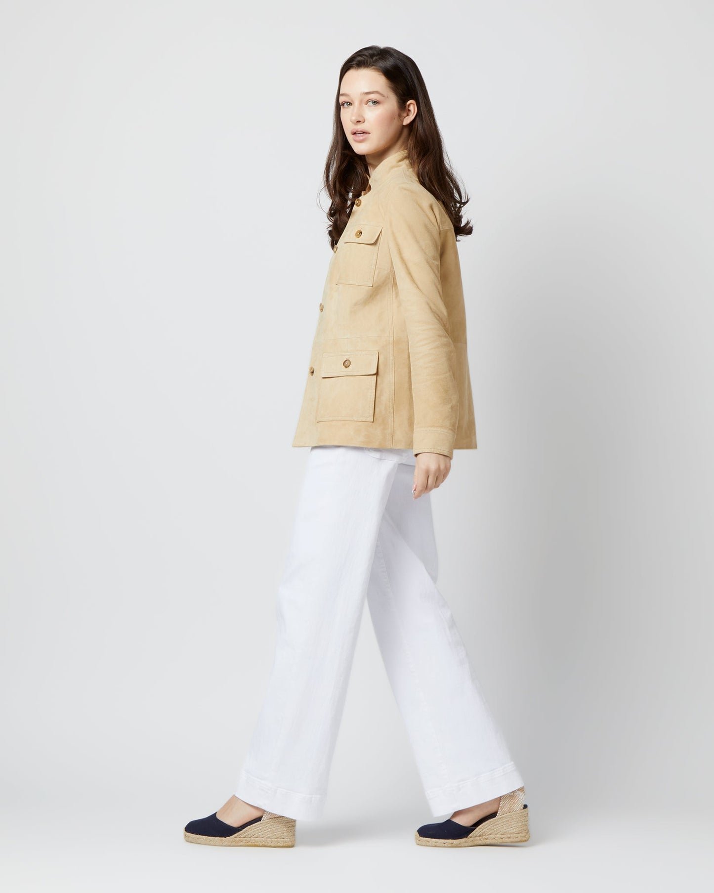 Eve Safari Jacket in Light Khaki Suede