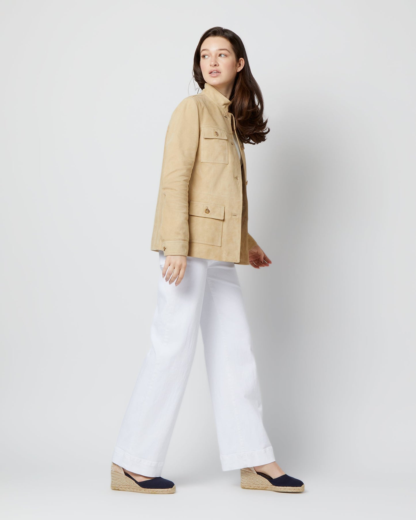 Eve Safari Jacket in Light Khaki Suede