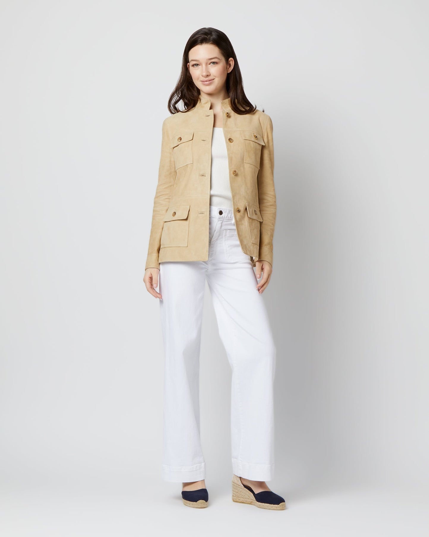 Eve Safari Jacket in Light Khaki Suede