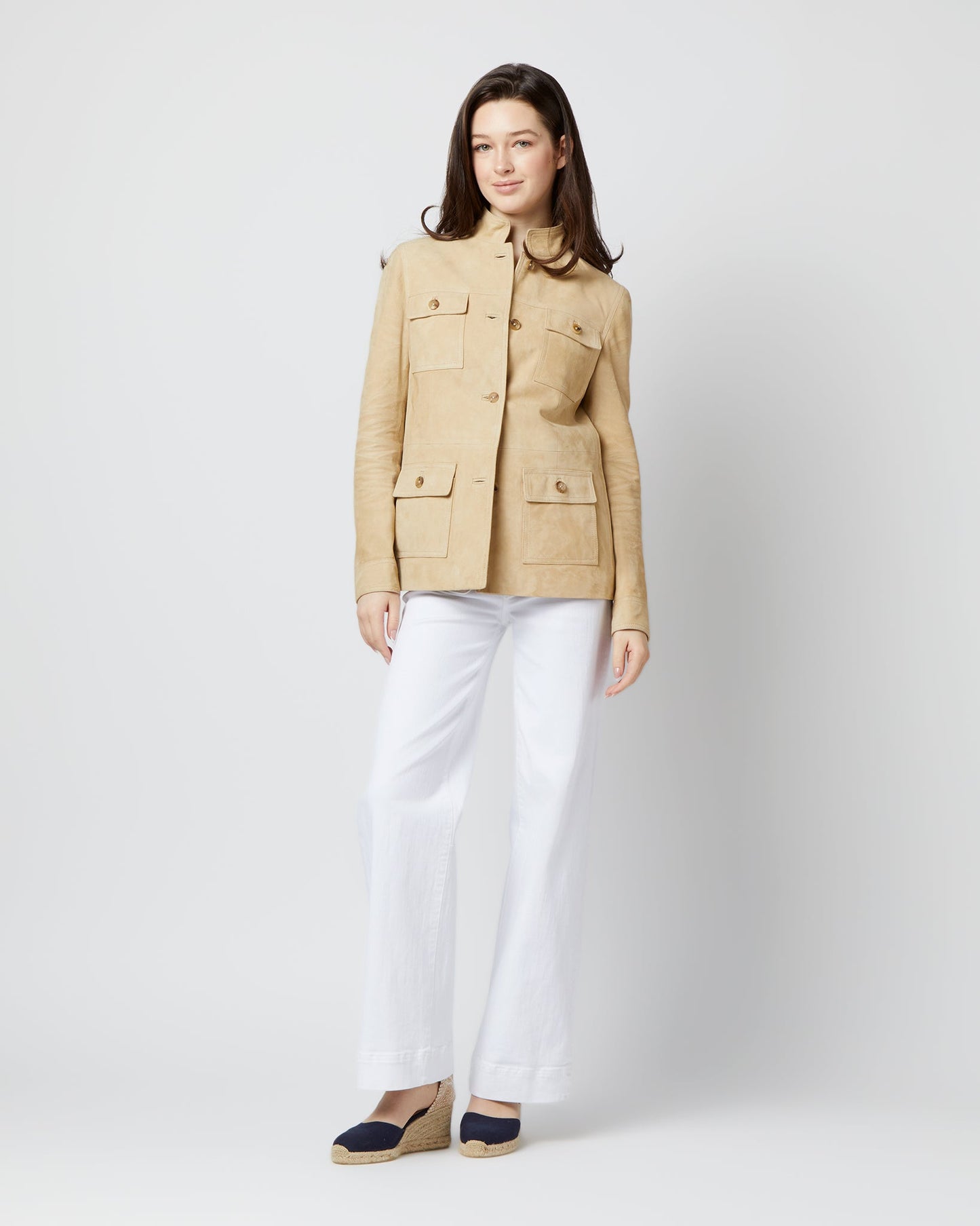 Eve Safari Jacket in Light Khaki Suede