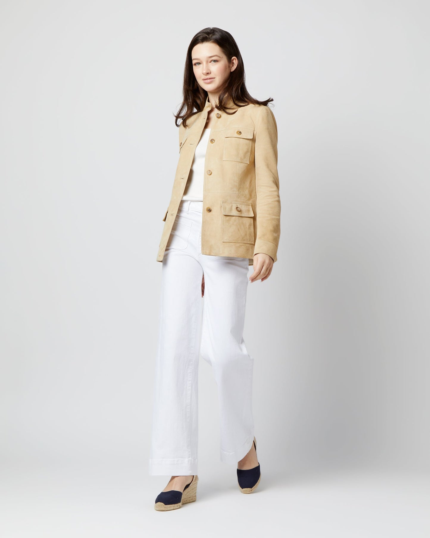 Eve Safari Jacket in Light Khaki Suede