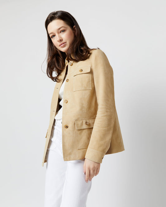 Eve Safari Jacket in Light Khaki Suede