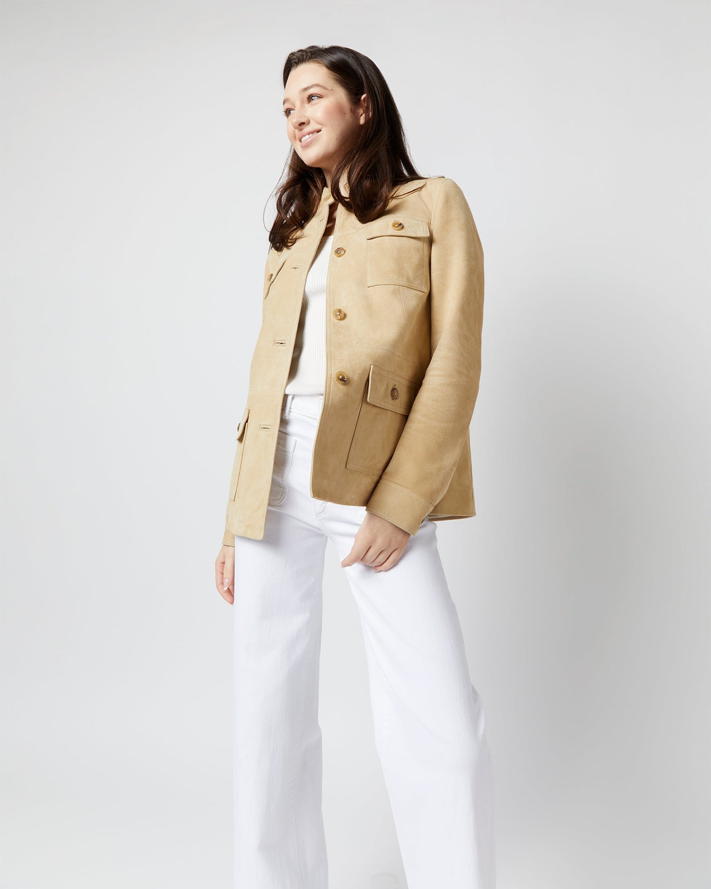 Eve Safari Jacket in Light Khaki Suede