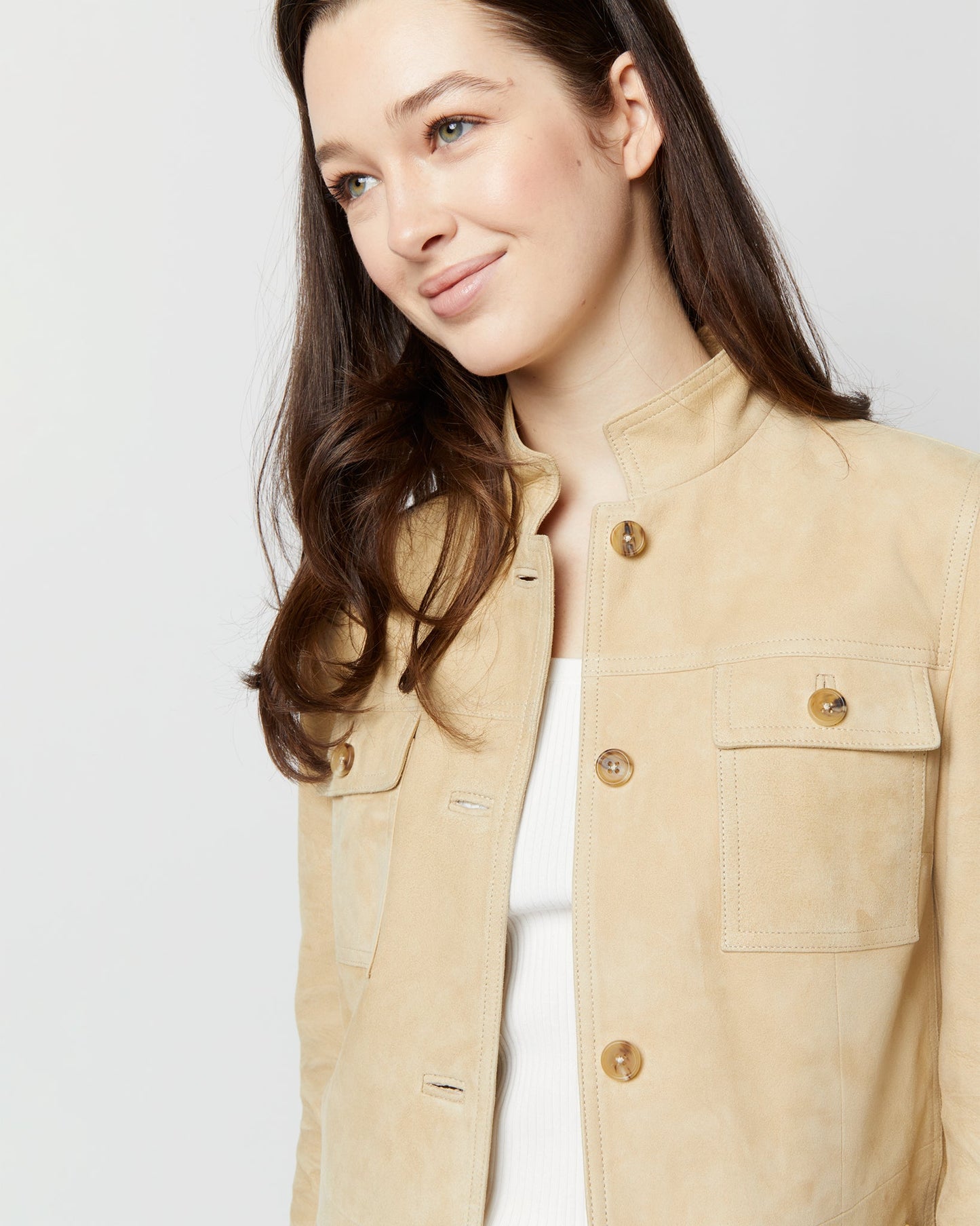 Eve Safari Jacket in Light Khaki Suede