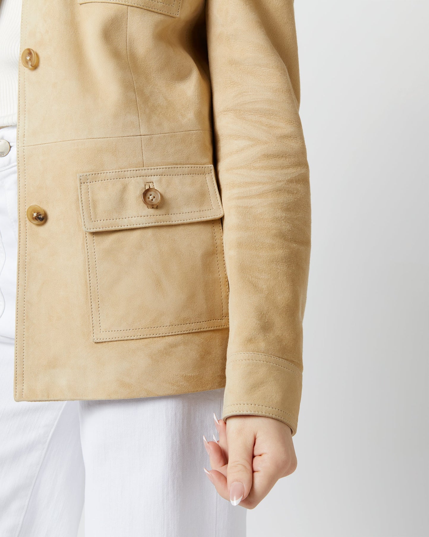 Eve Safari Jacket in Light Khaki Suede