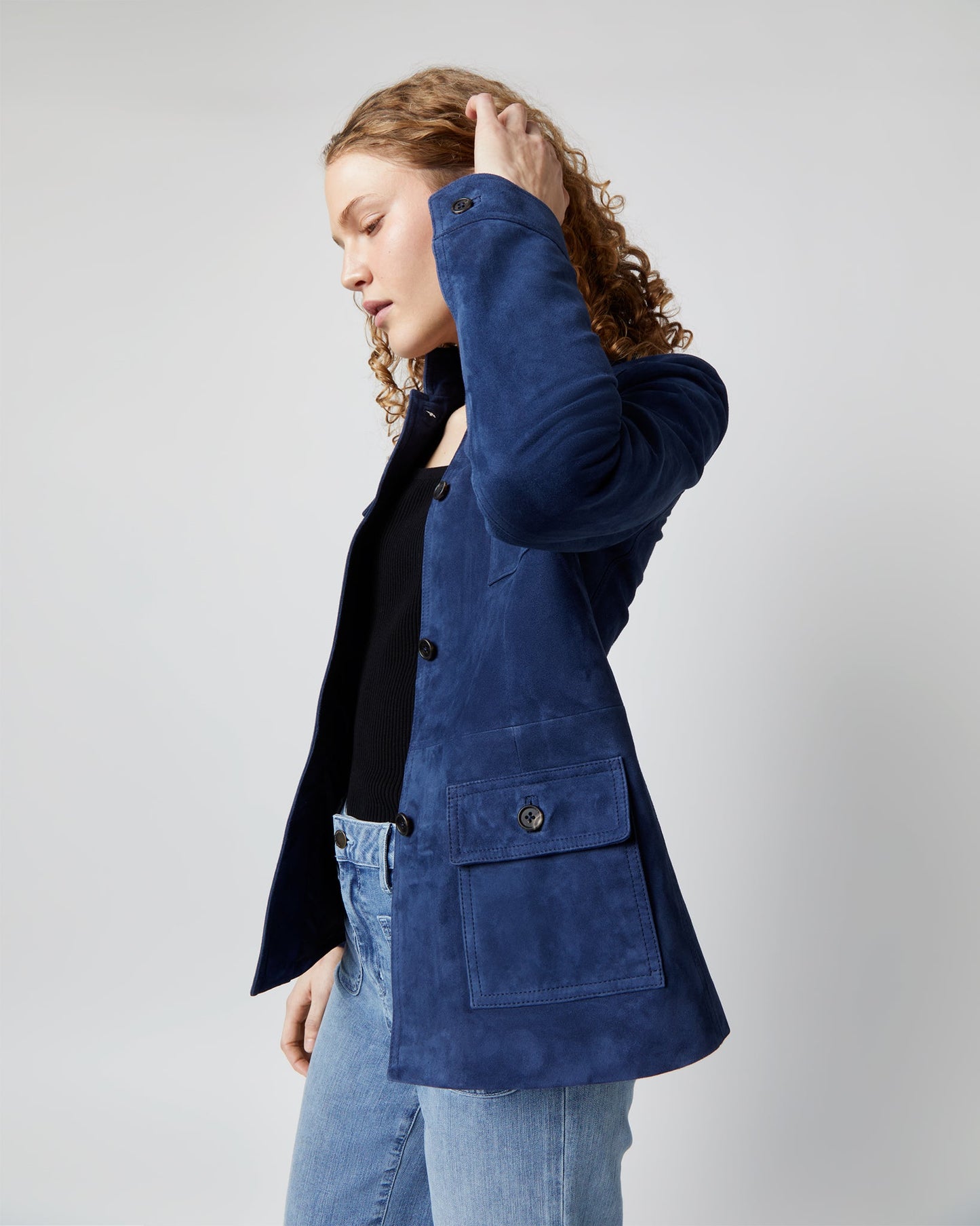 Eve Safari Jacket in Bright Navy Lamb Suede