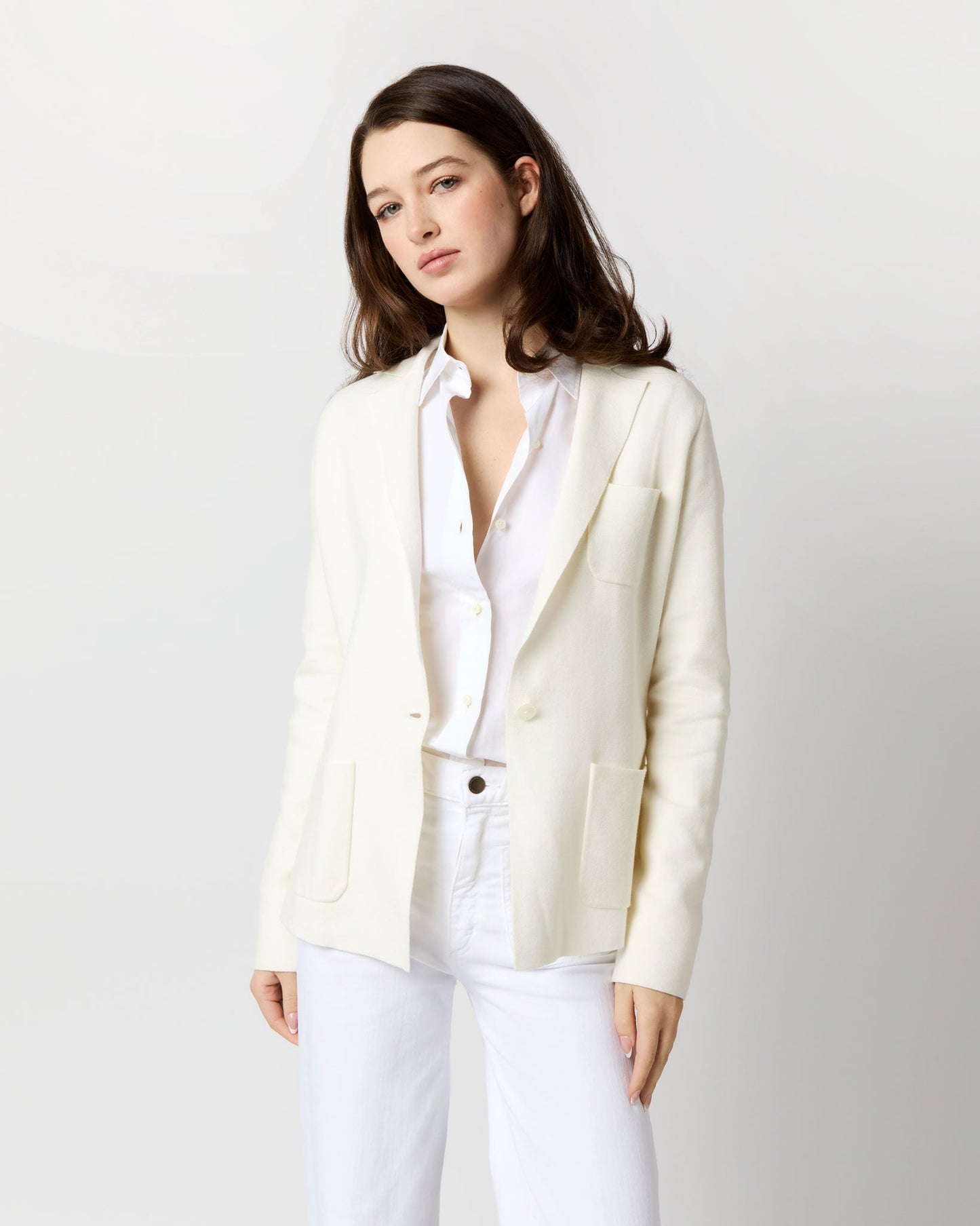 Schoolboy Jacket in Ivory Cotton/Silk