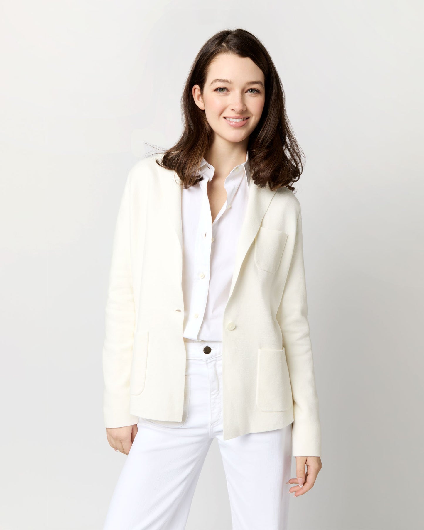 Schoolboy Jacket in Ivory Cotton/Silk