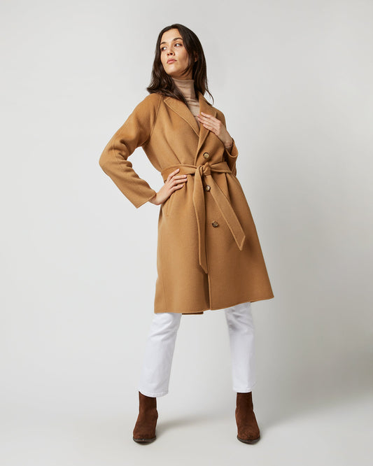 Caterina Coat with Belt in Camel Double-Faced Melton