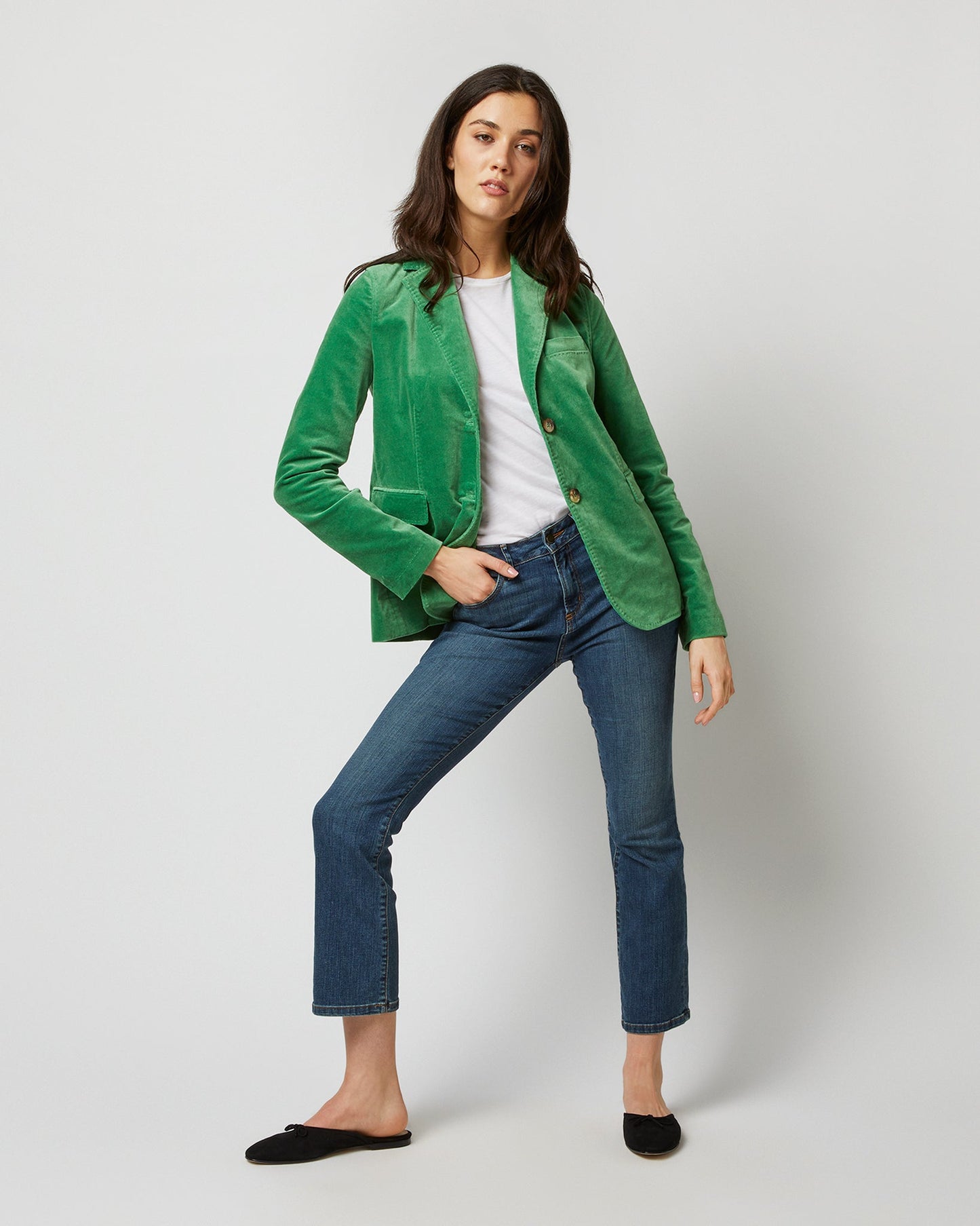 Sarah Jacket in Apple Stretch Velveteen