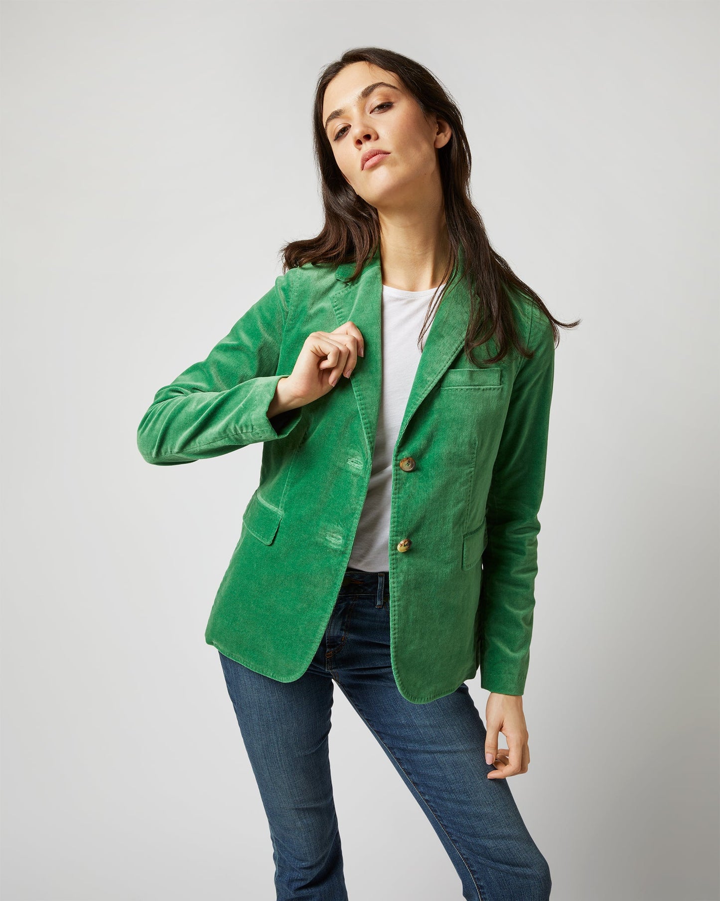 Sarah Jacket in Apple Stretch Velveteen